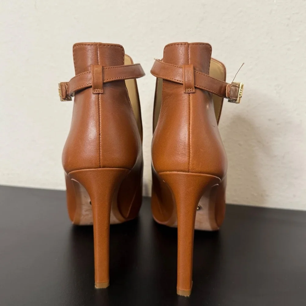 Michael Kors Brown Leather Open Toe High Heel Ankle Bootie Size 9.5 Lawson